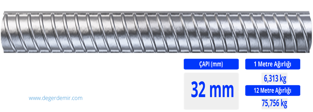 32 mm Nervürlü İnşaat Demiri