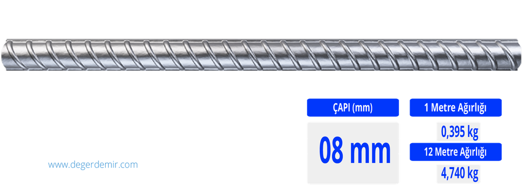 Nervürlü İnşaat Demiri 08 mm (İnce Grup)