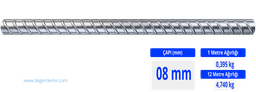 Nervürlü İnşaat Demiri 08 mm (İnce Grup)